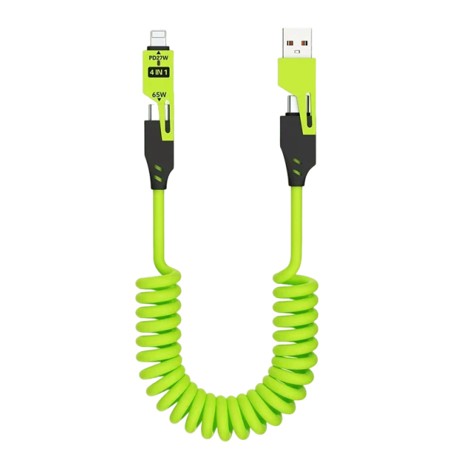 Cable USB-A Espiral 4 en 1 | Diseño Trenzado y Aleación Metálica