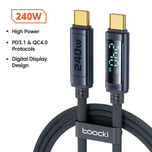 Cable USB-C a USB-C 240W Toocki | Display Digital PD 3.1 | Carga Rápida Gaming 1M