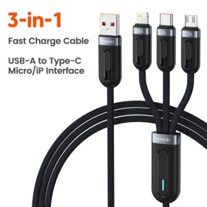 Cable de Carga Ultra Rápida 3 en 1 USB-A 100W Toocki | Datos y Diseño Trenzado 1.2M