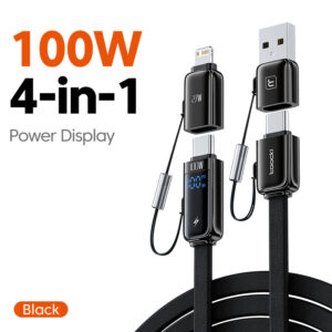 Cable de Carga Ultra Rápida Toocki 4-en-1 100W con Pantalla Digital (USB A/C)