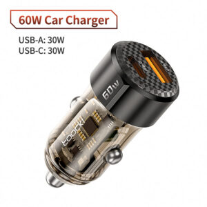 Cargador de Coche Doble 60W Toocki | Puertos USB-A (30W) + USB-C (30W) | Carga Rápida Ultra