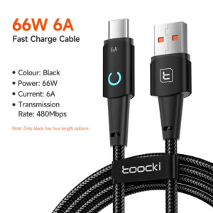 Cable USB-A a USB-C Súper Carga Rápida 66W con Indicador LED